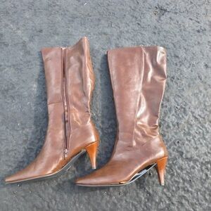 Annie Brown Leather Mid-Calf Heeled Boots